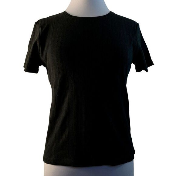 Ann Taylor Tops - Ann Taylor Classic Black Tee Top Short Sleees Pullover Cotton Mini Rib Sz S NEW